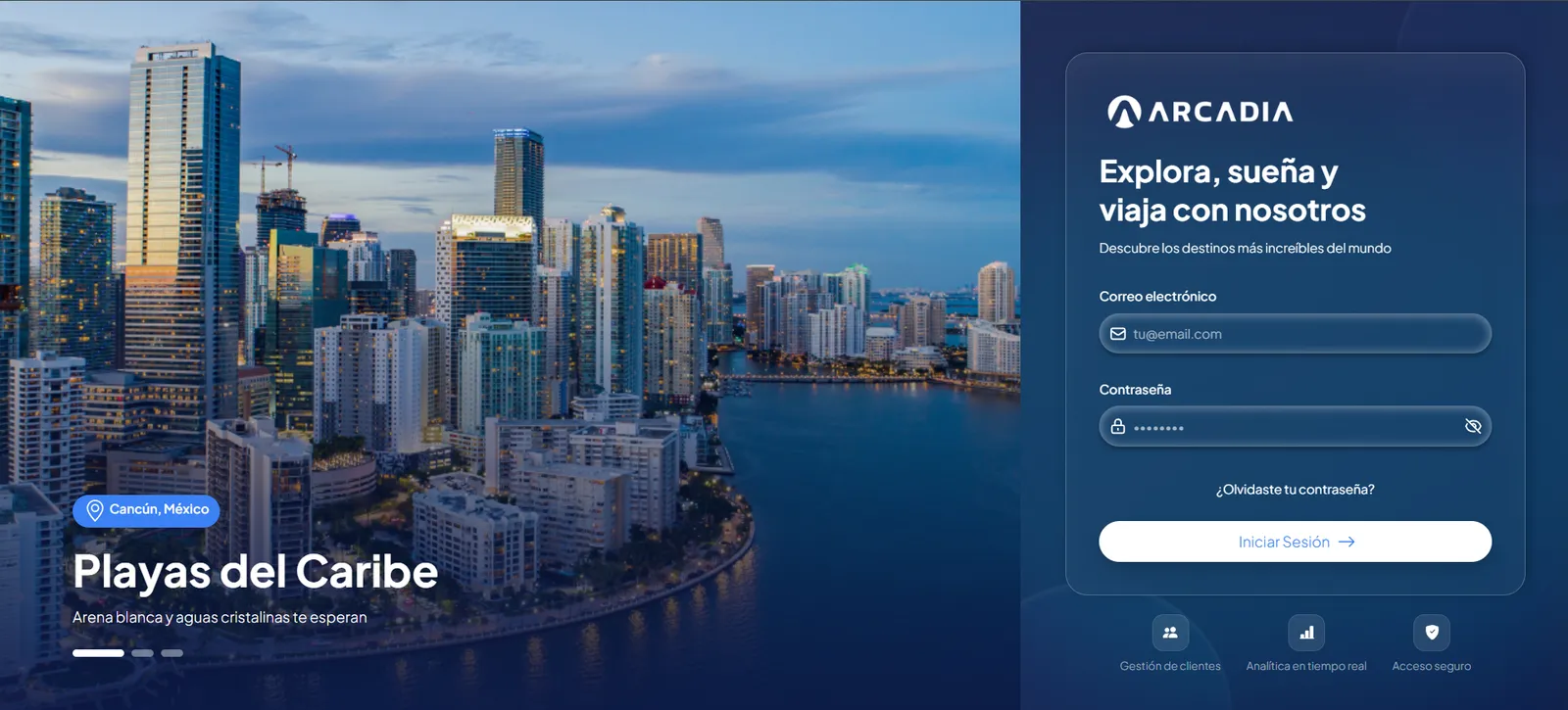 Arcadia Viajes login screen